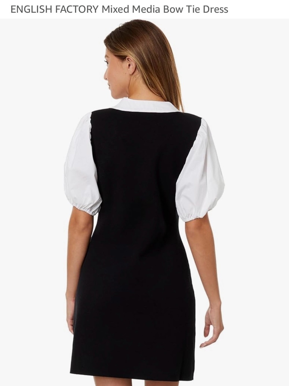 English Factory Black Mini Dress with White Bow Tie - Picture 2 of 7